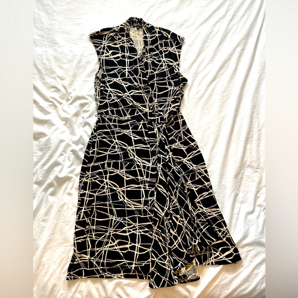 Anne Klein Sleeveless Faux Wrap Black & Cream Dress (L) - Picture 1 of 11